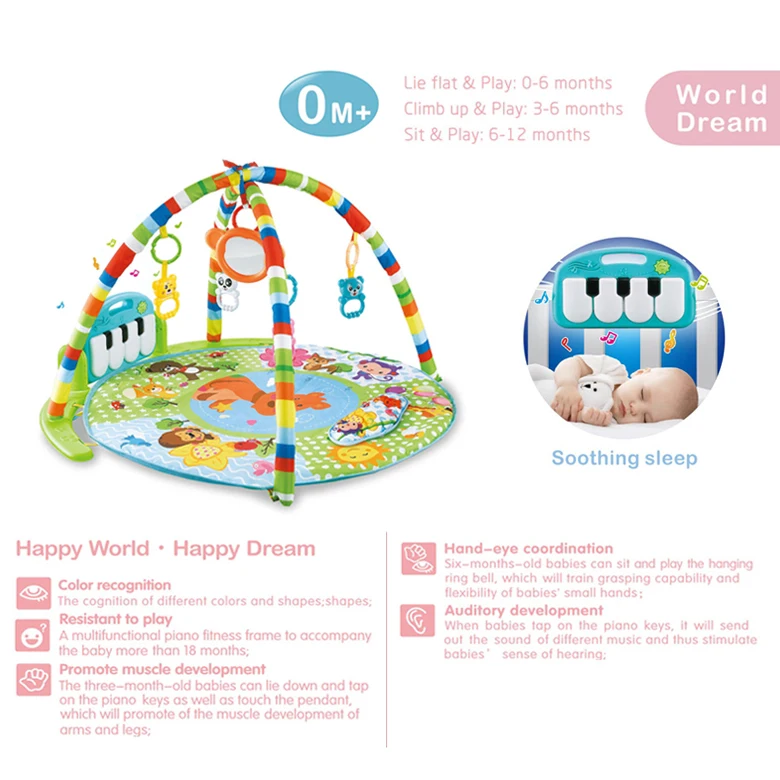 Samtoy Custom Toddlers Musical Pedal Piano Soft Activity Gym Fitness Blanket Baby Play Mat with Light