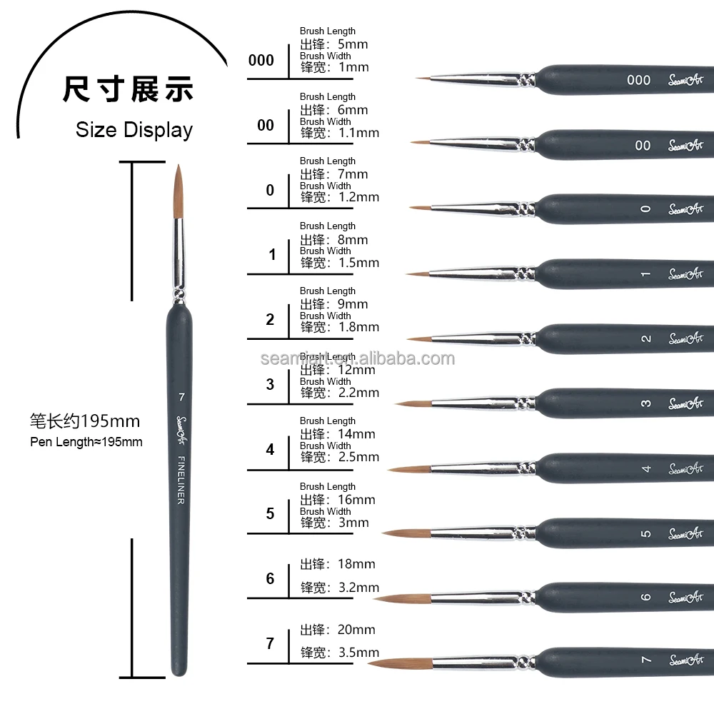 SeamiArt 1pc hook line acrylic fine detail paint brush artist fineliner brush 10 sizes nylon hair