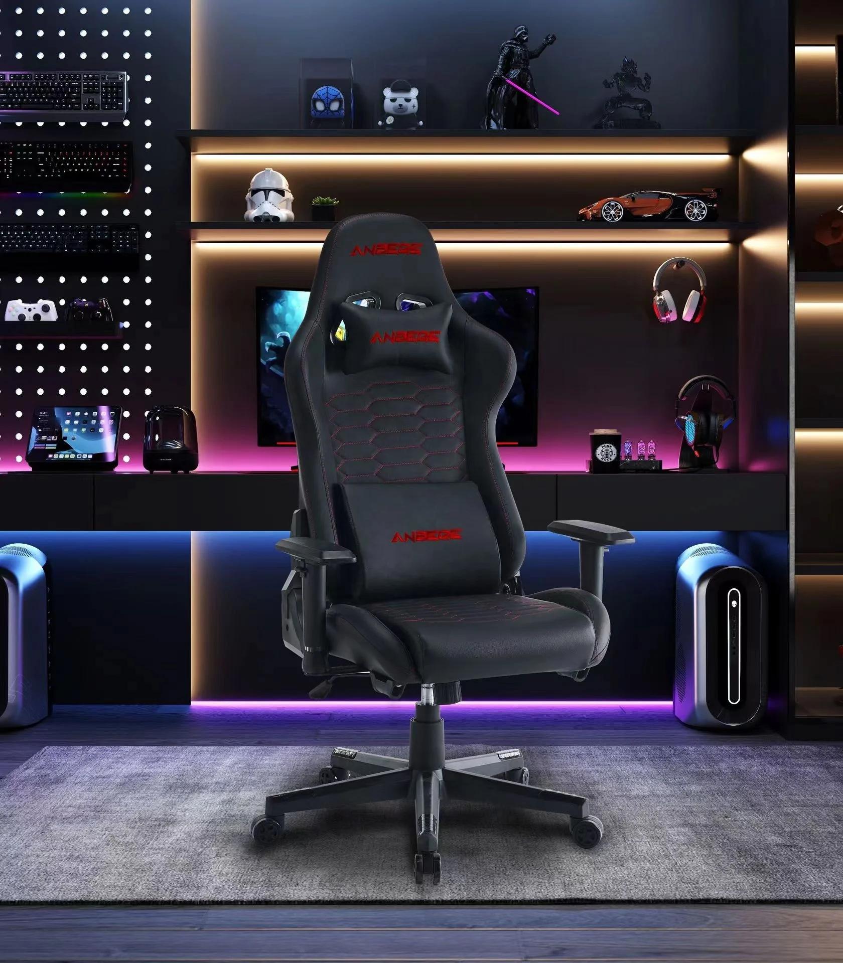 Luxury Faux Leather Gaming Chair With Headrest Footrest Ergonomic Office Computer Chair Swivel Adjustable Recliner Racing Chair