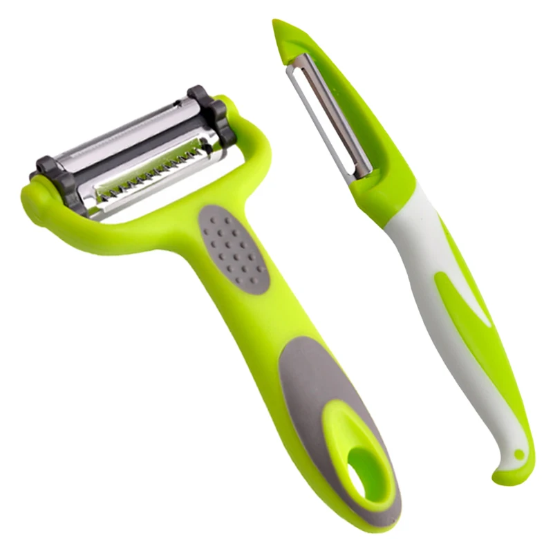 Promotion peeler vegetable set of 2 Non-Slip Handle rotational stainless steel peeler y shaped green 3 in 1 potato peeler