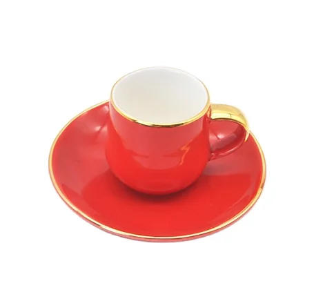 
Red 6 cups and 6 saucers of ceramic coffee cups and saucers 