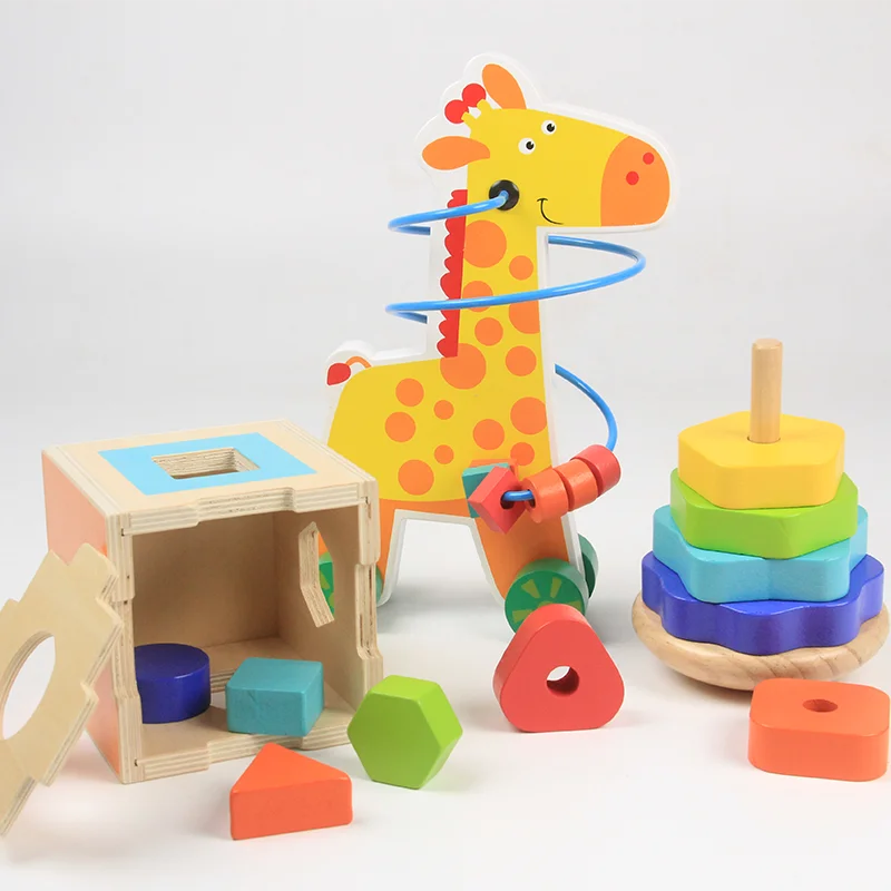 The new Wooden Mosaic toy giraffe round bead shape shake tower intelligence box montessori educational toys for kids children CE