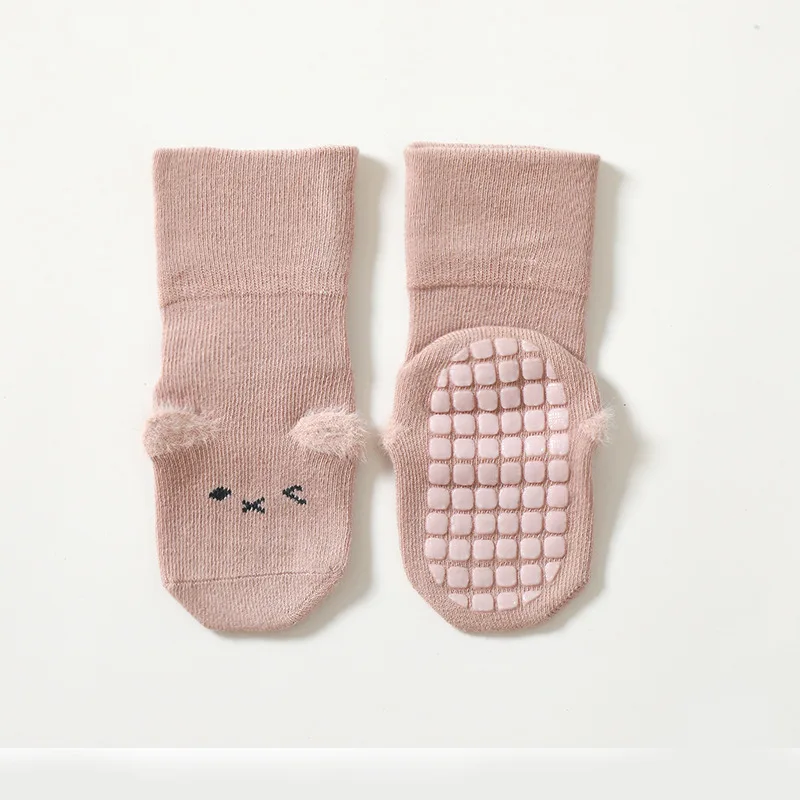 Breathable dotted non-slip grip children floor socks cute cartoon cuffed baby socks mid-tube socks