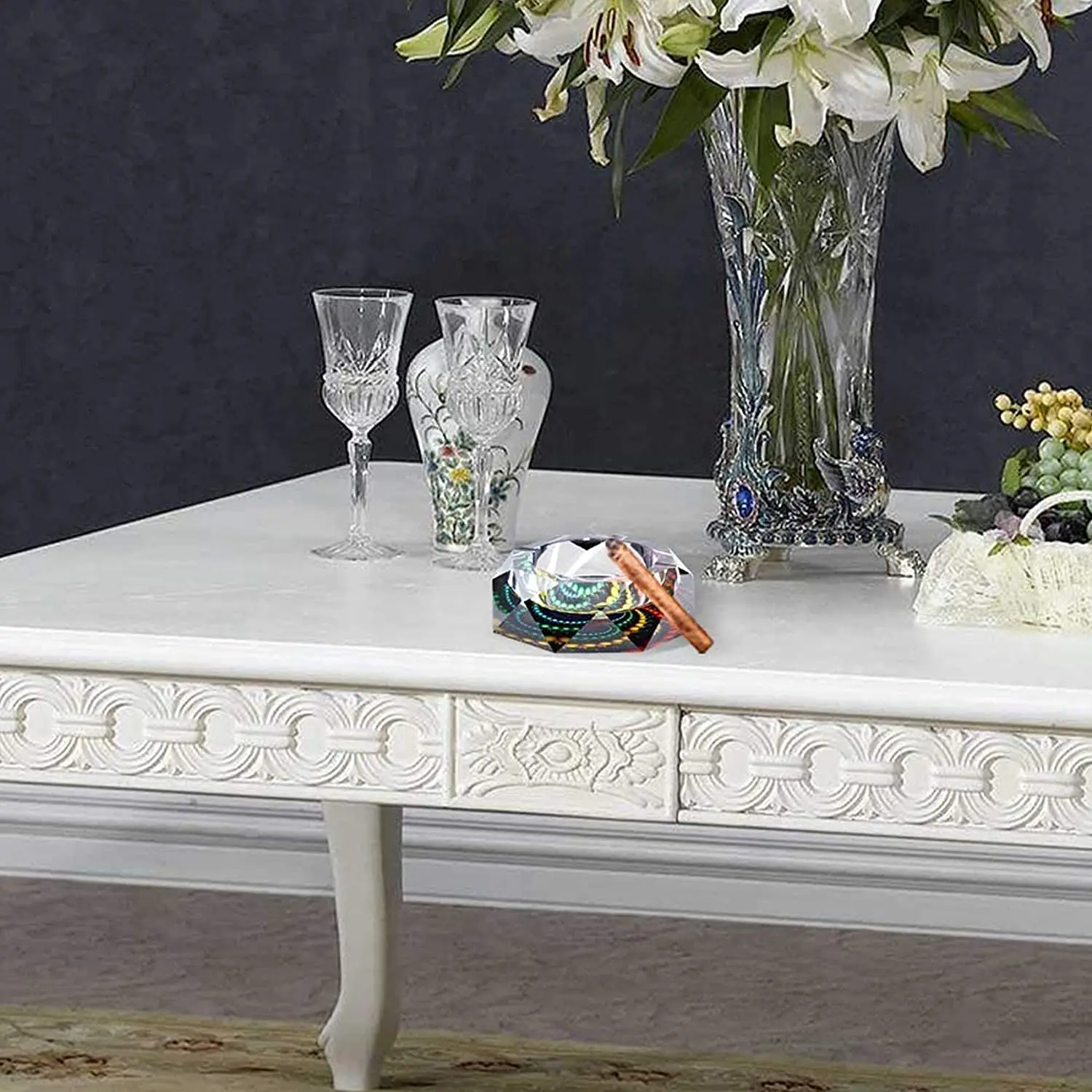 Case-Creative Crystal Cigarette Ashtray for Indoor or Outdoor ,Use Ash Holder for Smokers