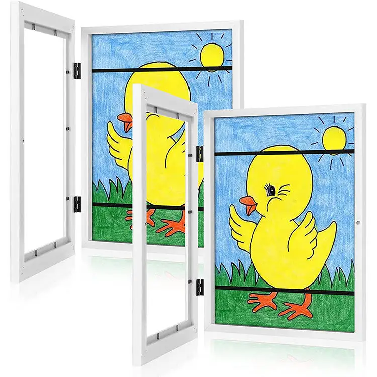 Hot Sale White Magnetic wood White Kids Artwork Picture Frame 6*8INCH Pine Children Drawing Frame Handicraft Kids Art Frames