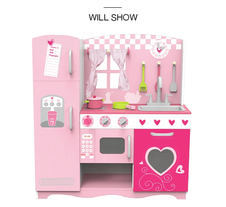 Kids Role Play Wooden Pink Kitchen Wooden Toys for Girls
