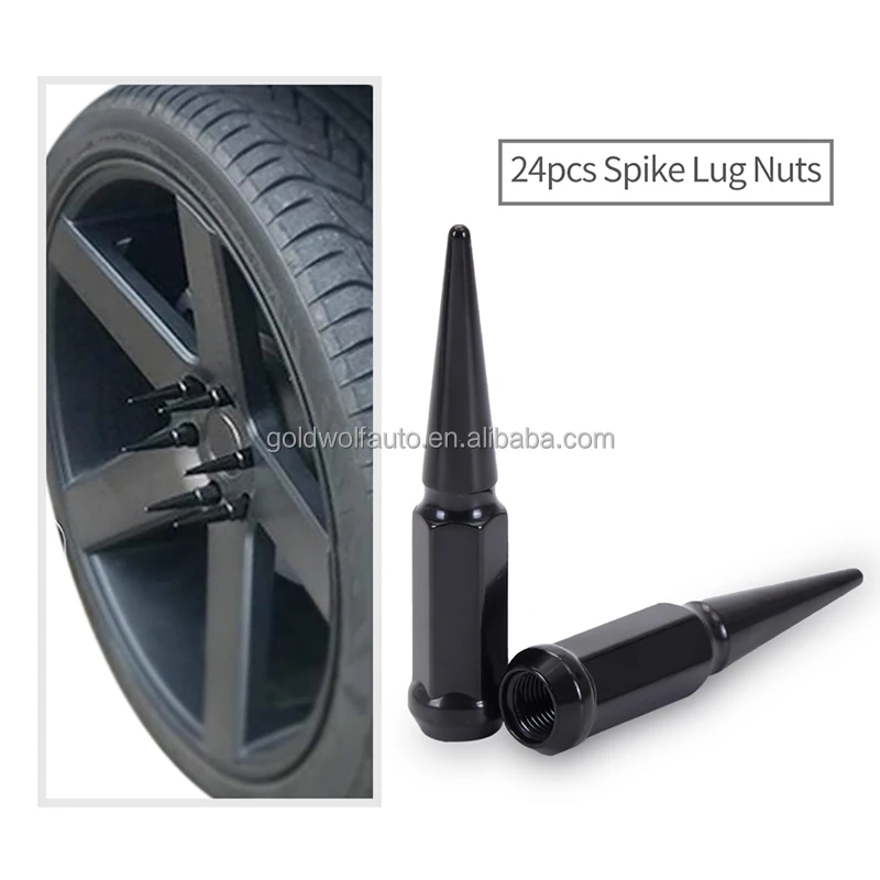 set package solid wheel nut 24pcs black spike lug nut with socket for Dodge