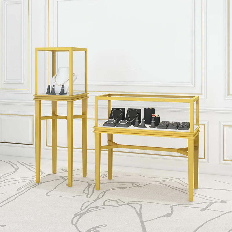 Выставочный шкаф для ювелирных изделий стеклянный с орнаментом золотые часы металлический счетчик выставочный на заказ