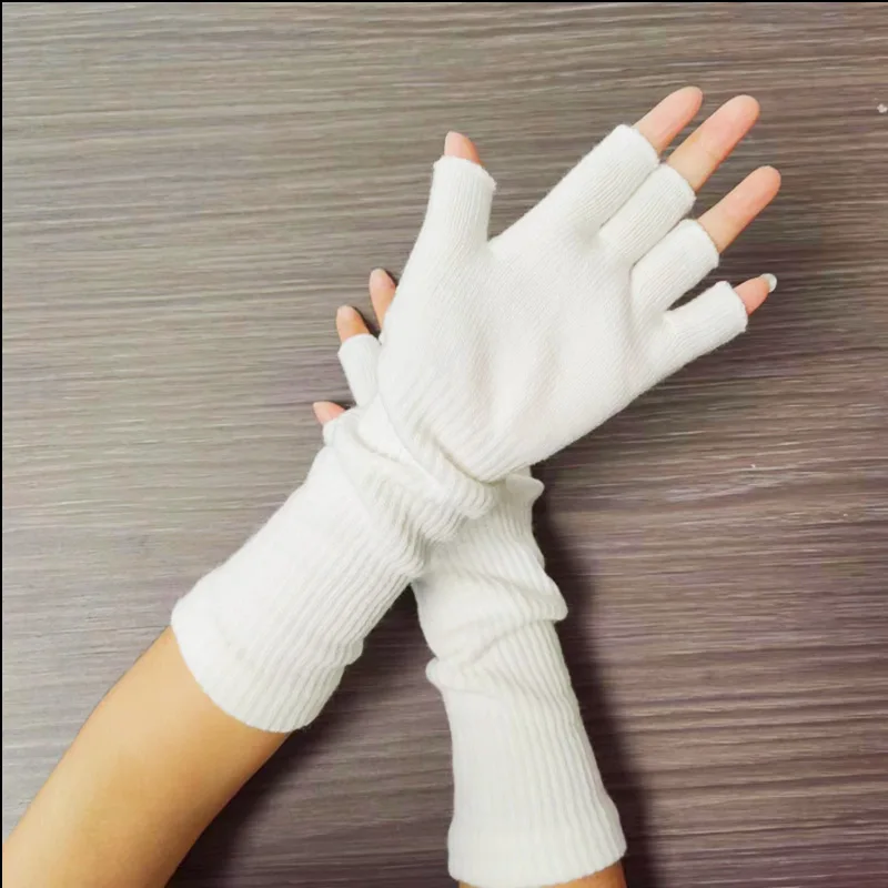 FF3177 Women Winter Knit Wrist Arm Warmers Warm Half Finger Gloves Mittens Long Knitted Winter Fingerless Gloves