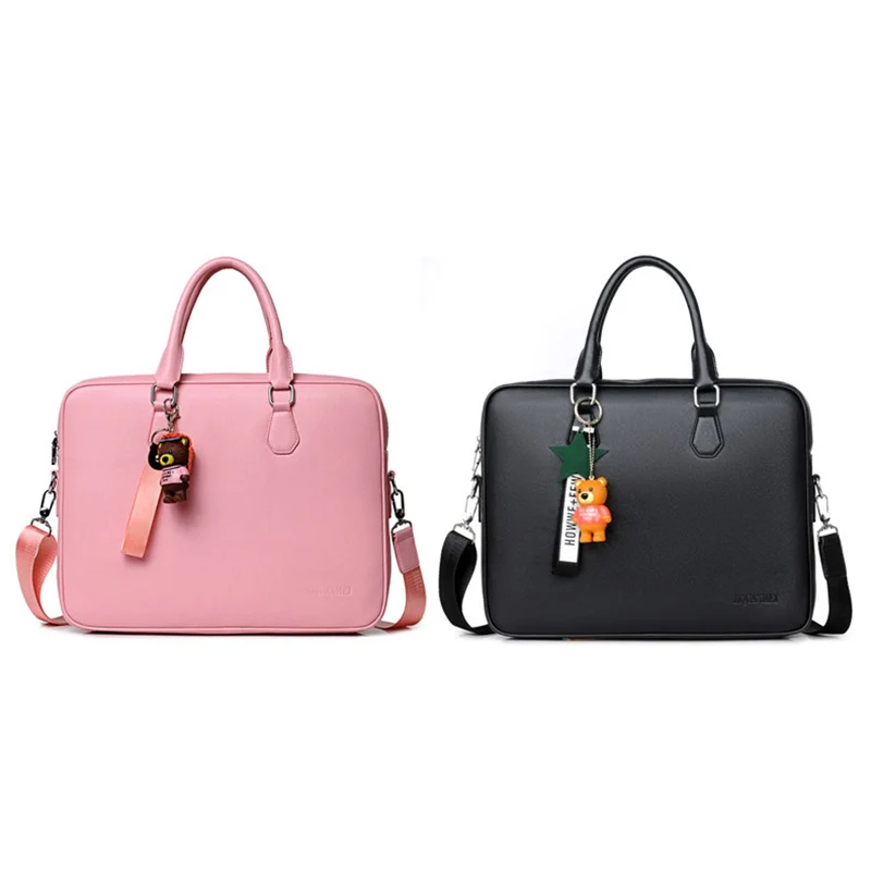
2019 Vintage Luxury PU Pink Black Multifunction Business Bags Womens Waterproof Briefcase Leather Laptop Bag 