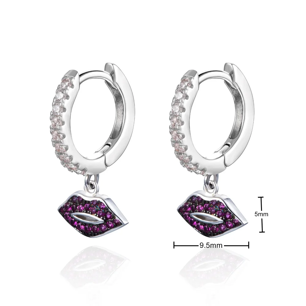  fancy sterling silver 925 big lip dangle rhinestones hoops
