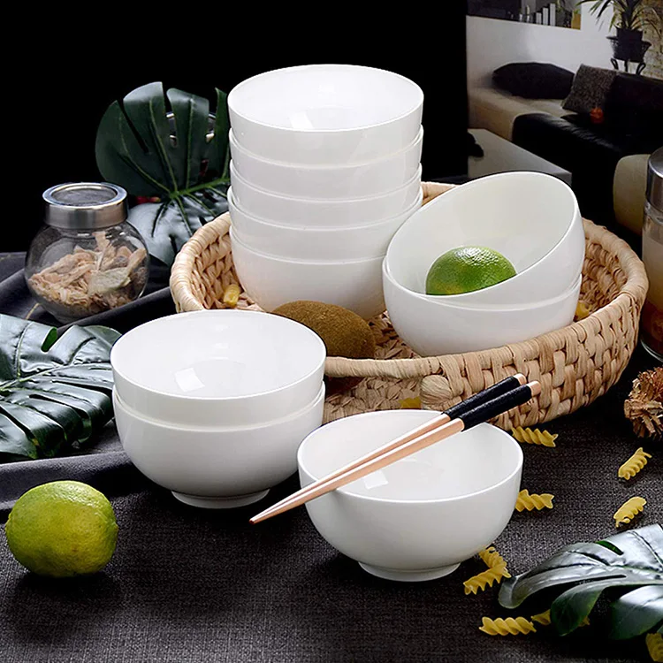 Wholesale 4 6 8 10 Pcs Custom Printed White Rice Noodles Bone China Ceramic Soup Salad Mixing Fruit Bowl Set For Restaurant