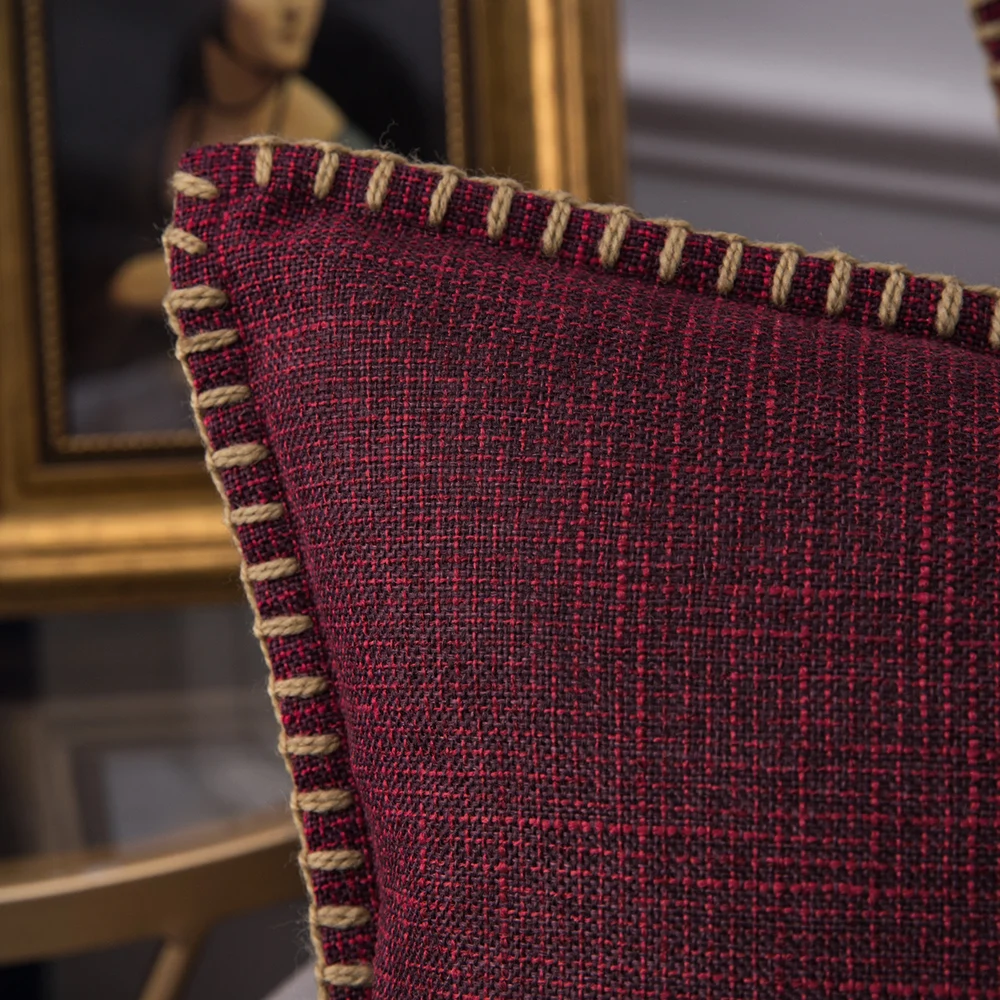 Wholesale Farmhouse Pillows Cases 45x45 cm Linen Cushion Cover with Edges Vintage Square Trimmed Design Throw Pillow Cover