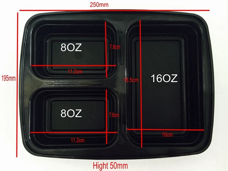 BPA free reusable disposable air tight Eco Friendly Microwave safe  3-compartment Meal Prep Containers Bento Lunch Box