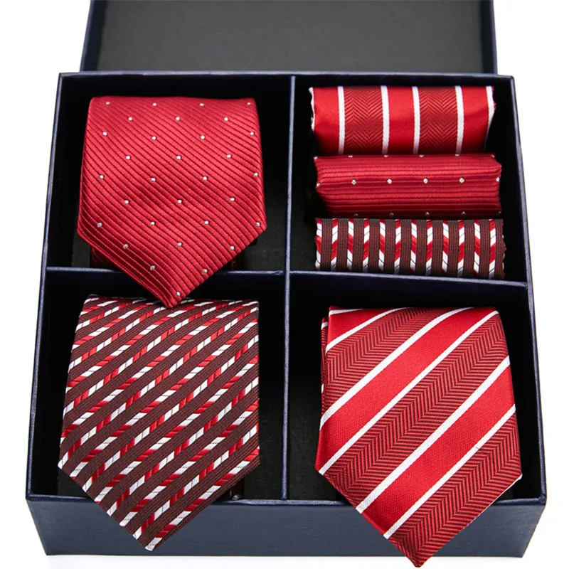 Brand Men Tie with Gift Box Luxury Navy Silk Ties for Men 7.5cm 3types Mens Ties set for Wedding Party