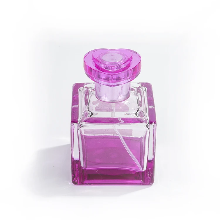 50ml Cute Mini Perfume Bottle Glass Pink Girly Heart Love Heart Shape Lid Cube Glass Perfume Spray Bottle