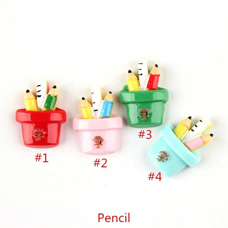 New Design Kawaii Resin School Supply Cabochons Flatback Pencil Brush Pot English Book for DIY Slime Charms Accessory