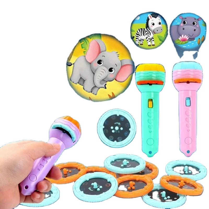 2024 Cartoon Torch Lamp Toy Flashlight Projector Baby Sleeping Story Book  Kids Educational Toy Parent-child companionship time