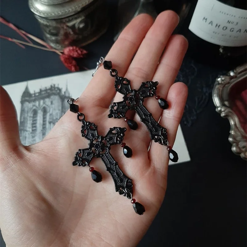 PJ-C191 Gothic Cross earring black bead tassel earring cross pendant earring hook Diablo