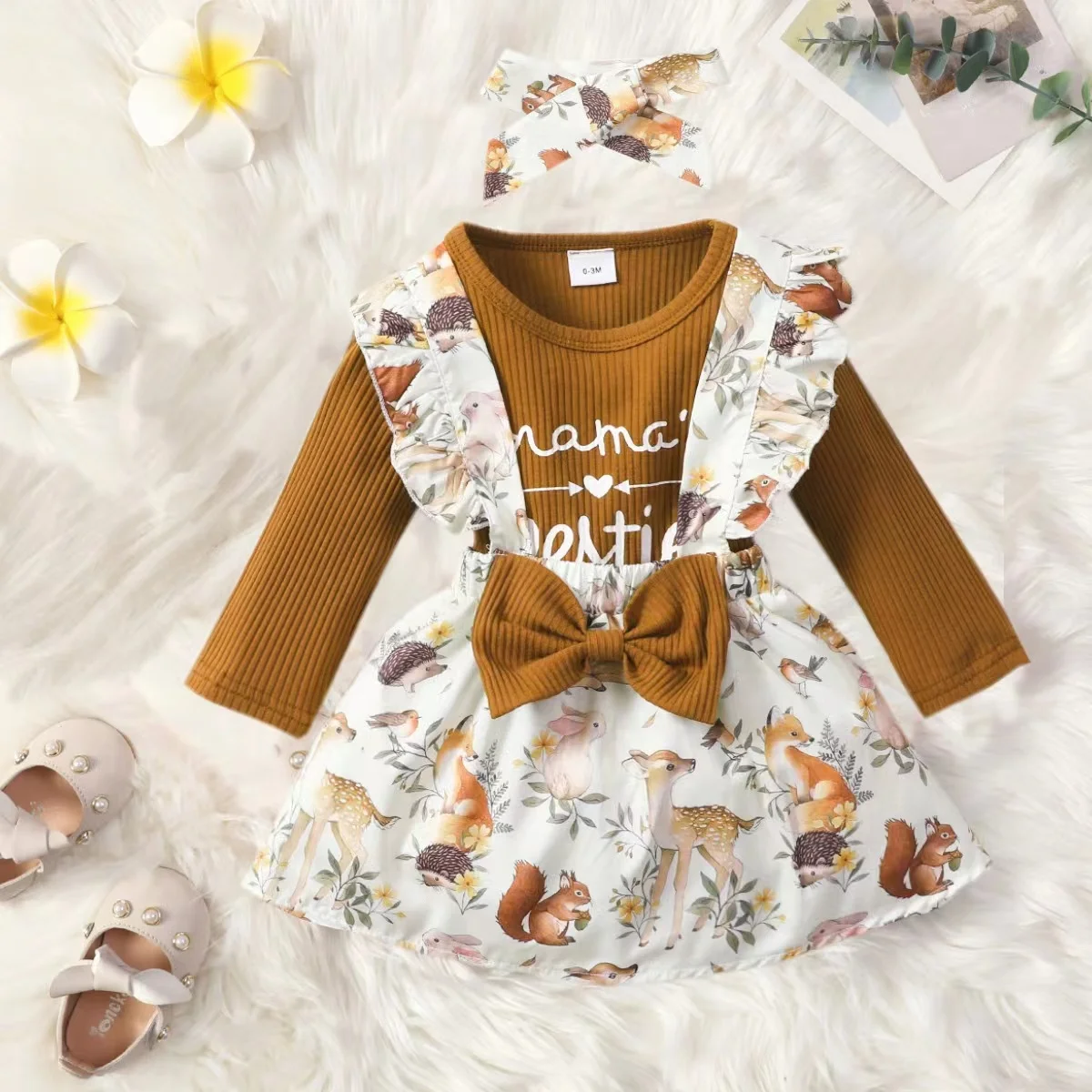 Girls summer bow suspender skirt European and American plants flower boutique clothes dress