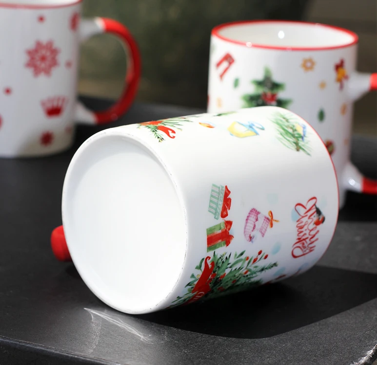Nanyi High Quality Hand Made Reusable Christmas Red Handle Coffee Mug Ceramic For Gift
