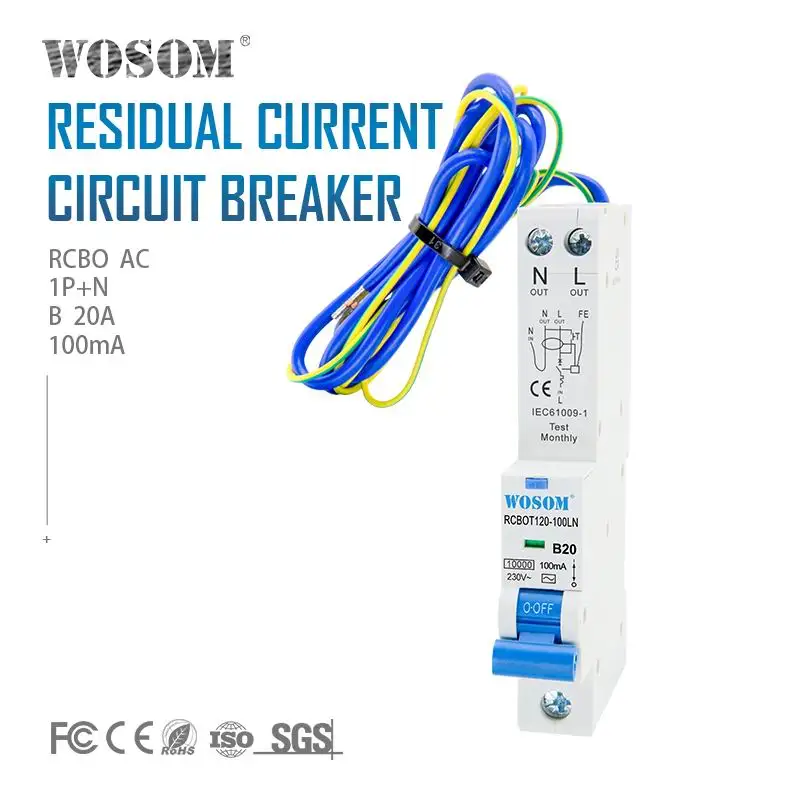 WOSOM RCBO T206-030 2Pole 06Amps B/C Curve 30mA 10KA rcbo circuit