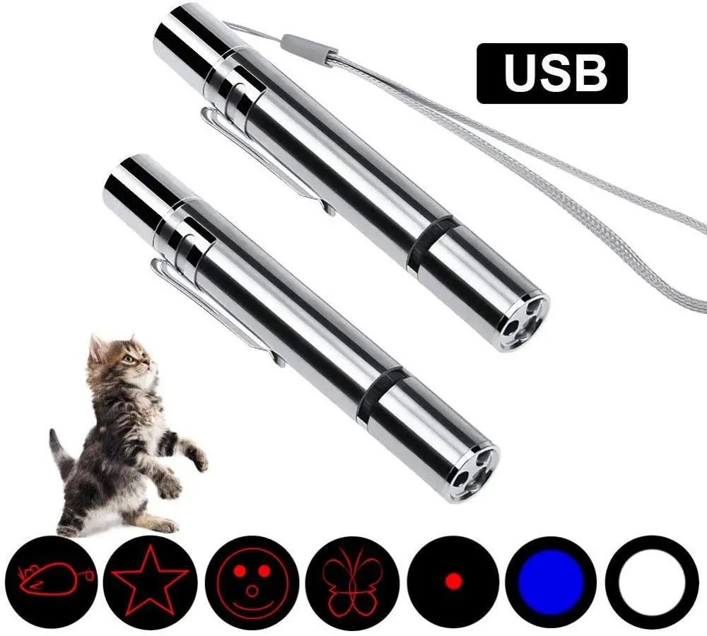 
USB Rechargeable Cat Laser Pointer Toys Interactive Laser LED Light Toy PET Toys Eco-friendly Stocked Stainless Steel 