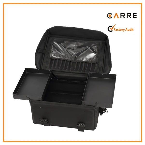 2 in 1 Professional Makeup artist soft Black nylon Fabric Wheeled Rolling soft trolley cosmetic case Set with Drawers