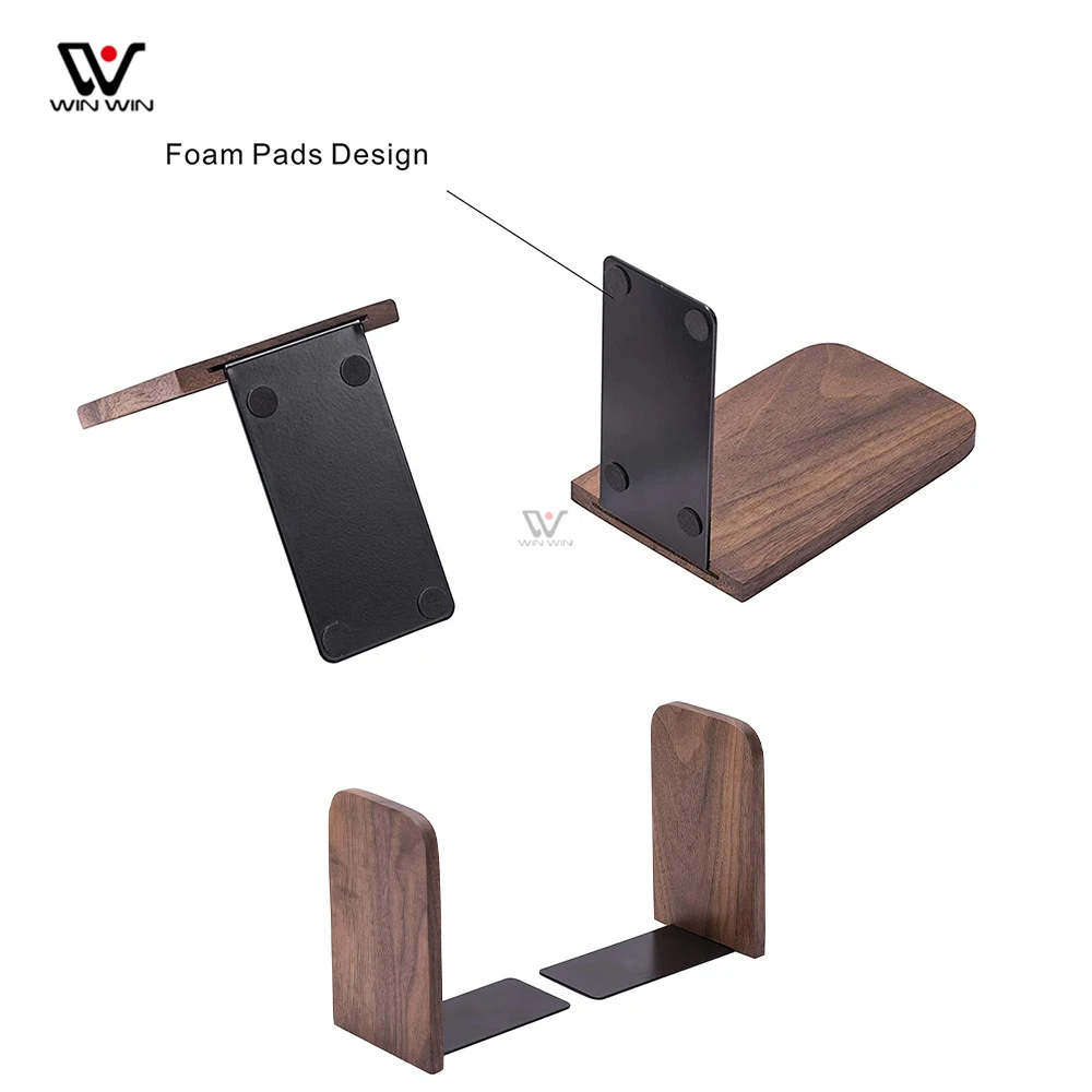 2021  Factory New Style Vintage Natural Black Walnut Non-Skid Beech Wood Office Desktop Custom Bookend
