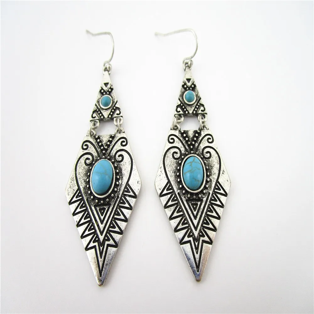 silver oxidized with turquoise stone bohemian statement earings