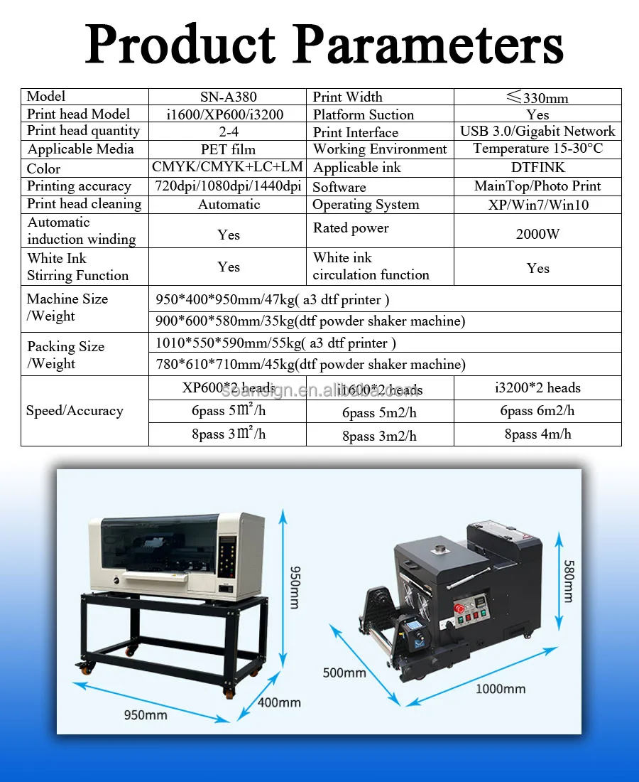 Automatic T shirt Textile Fabric Impresora Small A3 30cm A3+ 33cm Dual XP600 Dtf Inkjet Printer with Shaker And Dryer