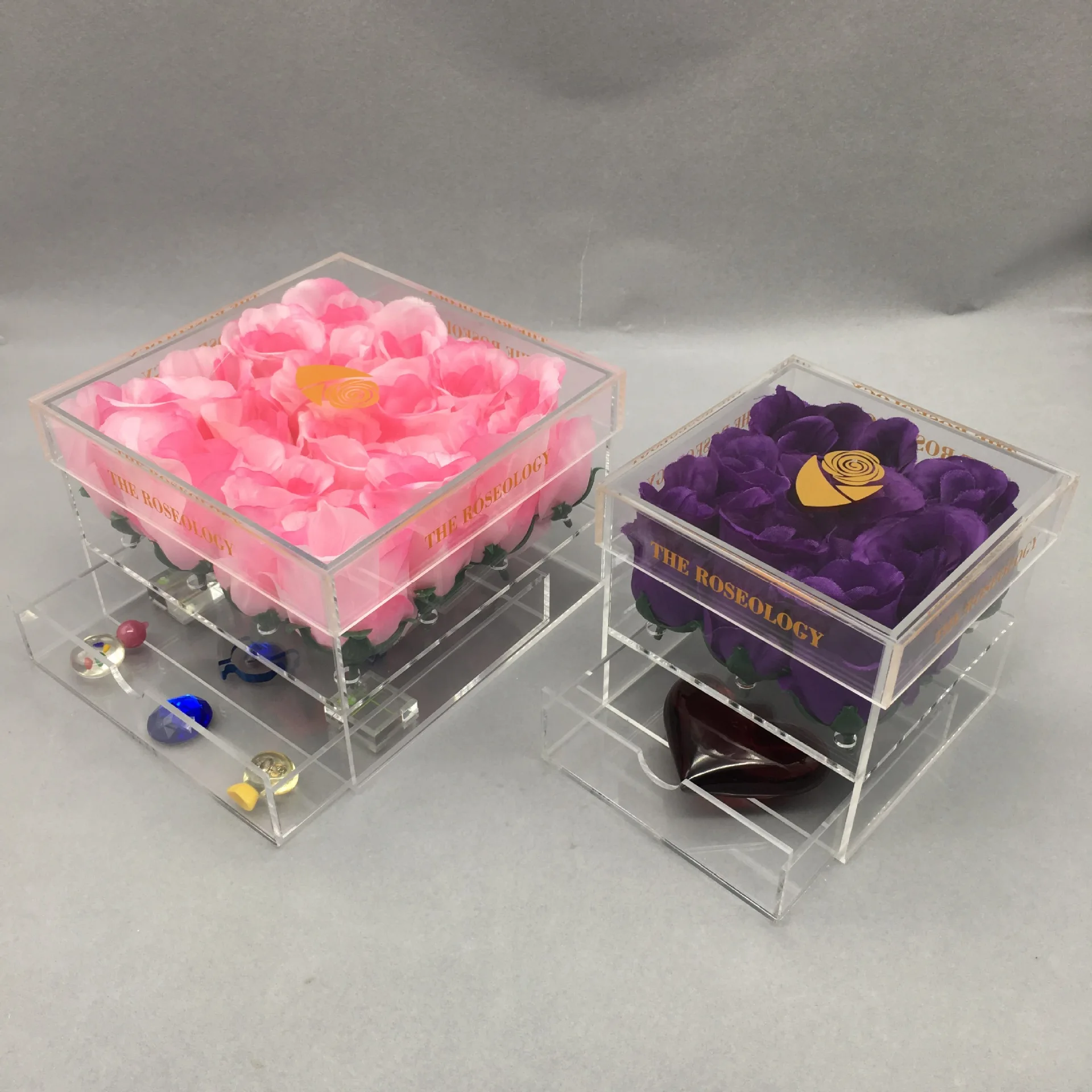 Transparent Flower Box Drawer Box Plexiglass Square Acrylic Flower Storage Box With Lid