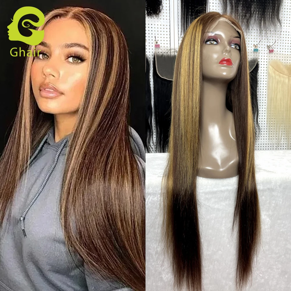 Natrual Black Blonde Highlights Wig Mix Color Deep Wave Curly Pre Plucked HD Transparent Lace Front Raw Virgin Human Hair Wigs