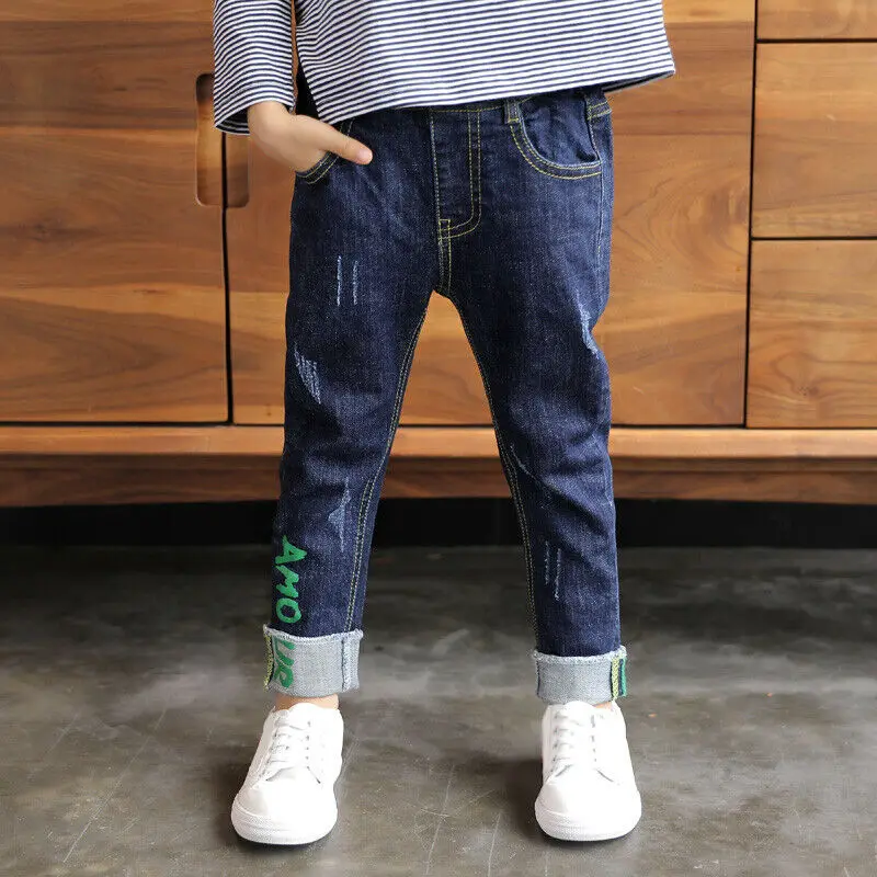 Wholesale Special Custom Funky Track Denim Kids Jeans Embroidery Soft Touch Fit Pants Children Elastic Waist Cool Kids Trousers
