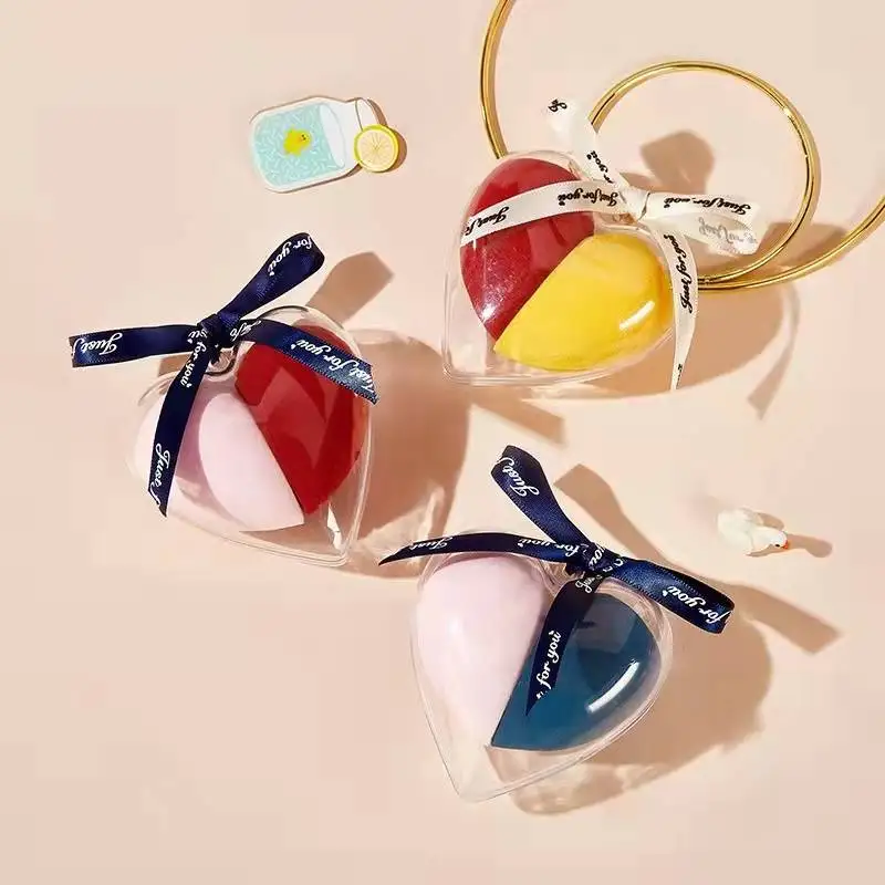 Top Quality 2 Pcs Super Soft Logo Box Wet And Dry Peach Beauty Makeup Sponge Set With Tube