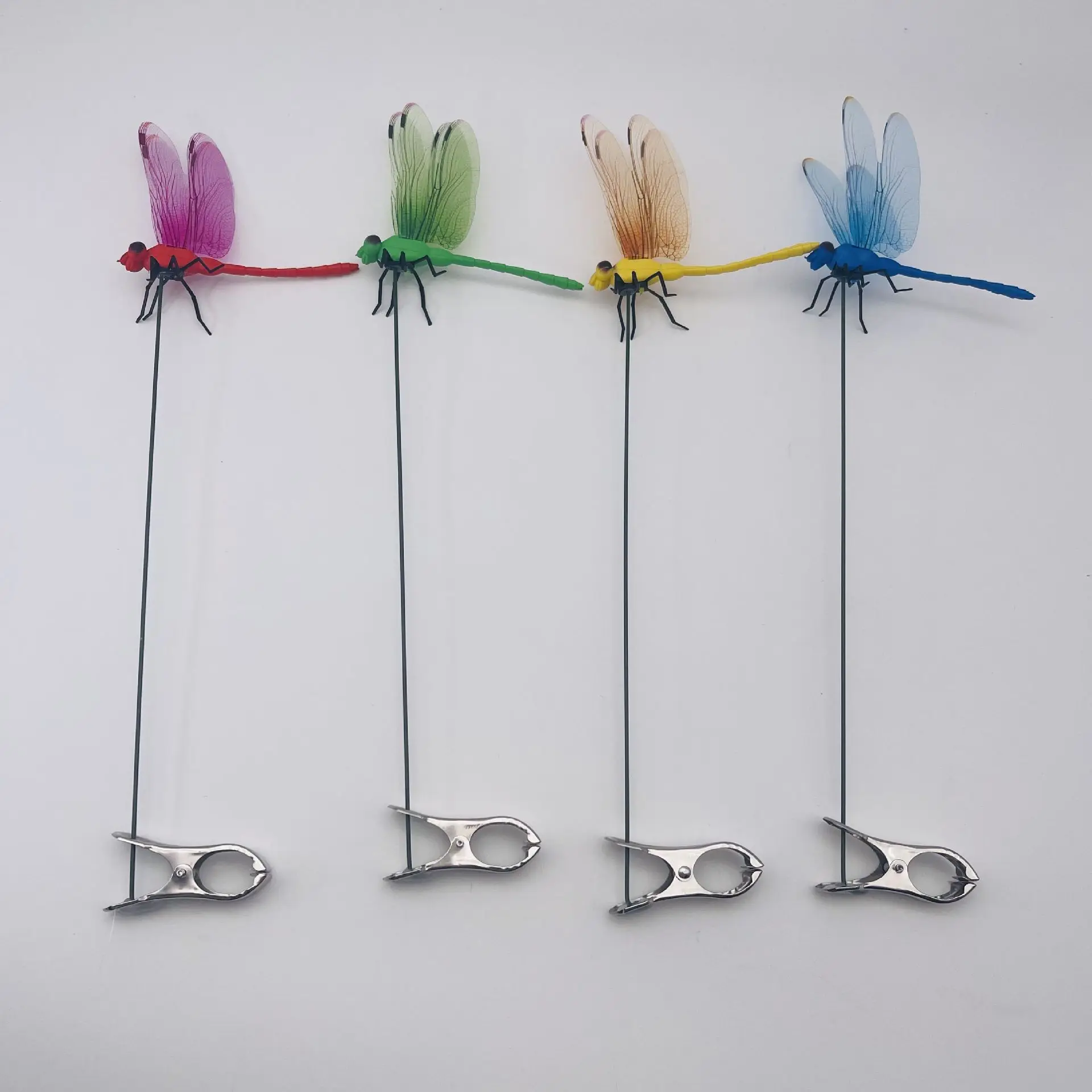 Wall decoration small items Plastic Outdoor Yard 4 Colors Garden Ornaments Tropical Dragonfly Stakes