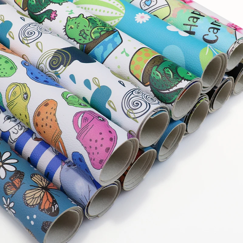 
Low MOQ heavyweight waterproof custom vinyl printed faux leather for hairbows 