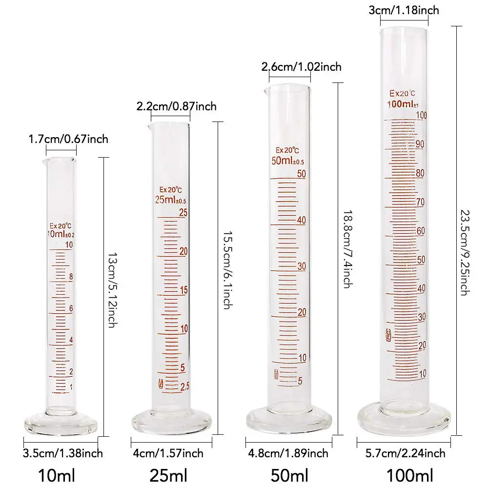 Custom 5ml 10ml 25ml 50ml 100ml 250ml 500ml 1000ml 2000ml Glass Cylinder Measuring Graduated Cylinder