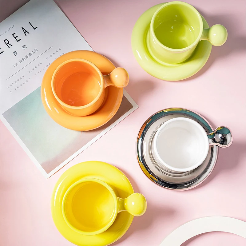 Hot selling custom colors household office coffee cups afternoon tea ceramic cup saucer set
