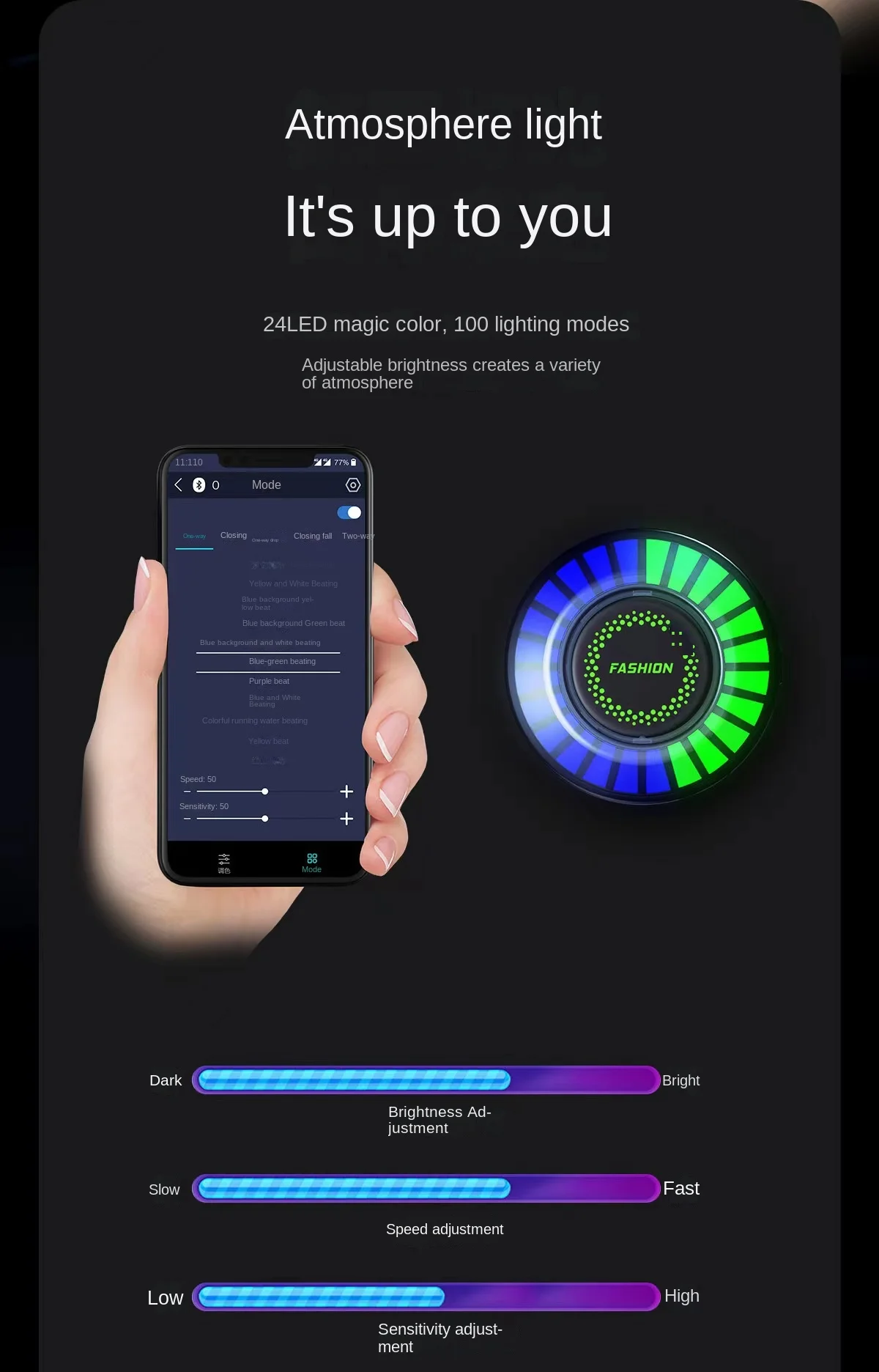 APP Bluetooth Pickup Light Voice Control Creative RGB Induction Light LED Car Atmosphere Music USB Rhythm Light Circle