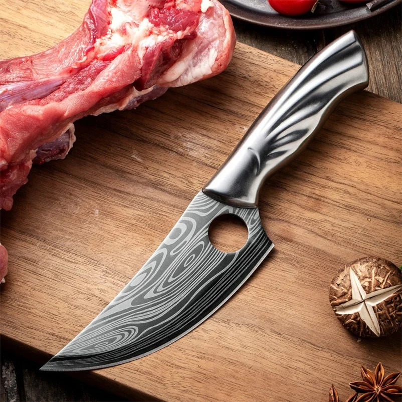 Damascus pattern stainless steel camping tactical meat fillet cleaver viking kitchen knife forging boning knife with Sheath