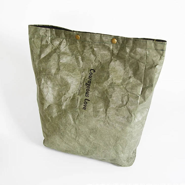 Custom Low Moq Washable Kraft Paper Shopping Bag Double Shoulder Handbag Dupont Paper Tote Bag