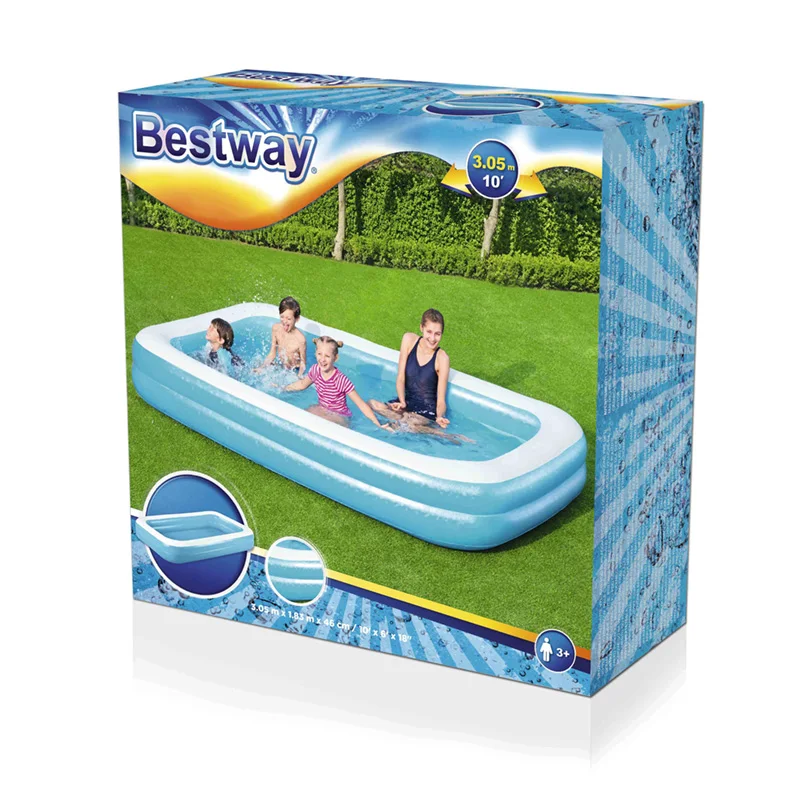 Bestway 54150 Factory Price 3.05m x 1.83m x 46cm Two ring Rectangular Inflatable Family Pool