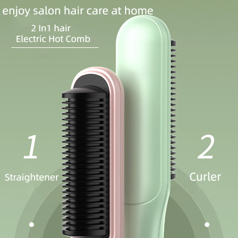 Straightener Curler 2 In1 hair Brush Electric Hot Comb Lisseur De Cheveux dual-use Ceramic heating Styling Tool