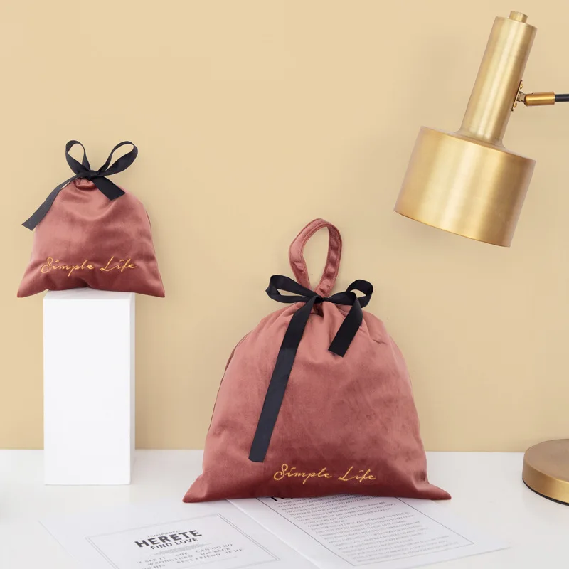 Large Size Soft Christmas Wedding Velvet Drawstring Gift Bags Jewelry Packing Red Velvet Bag