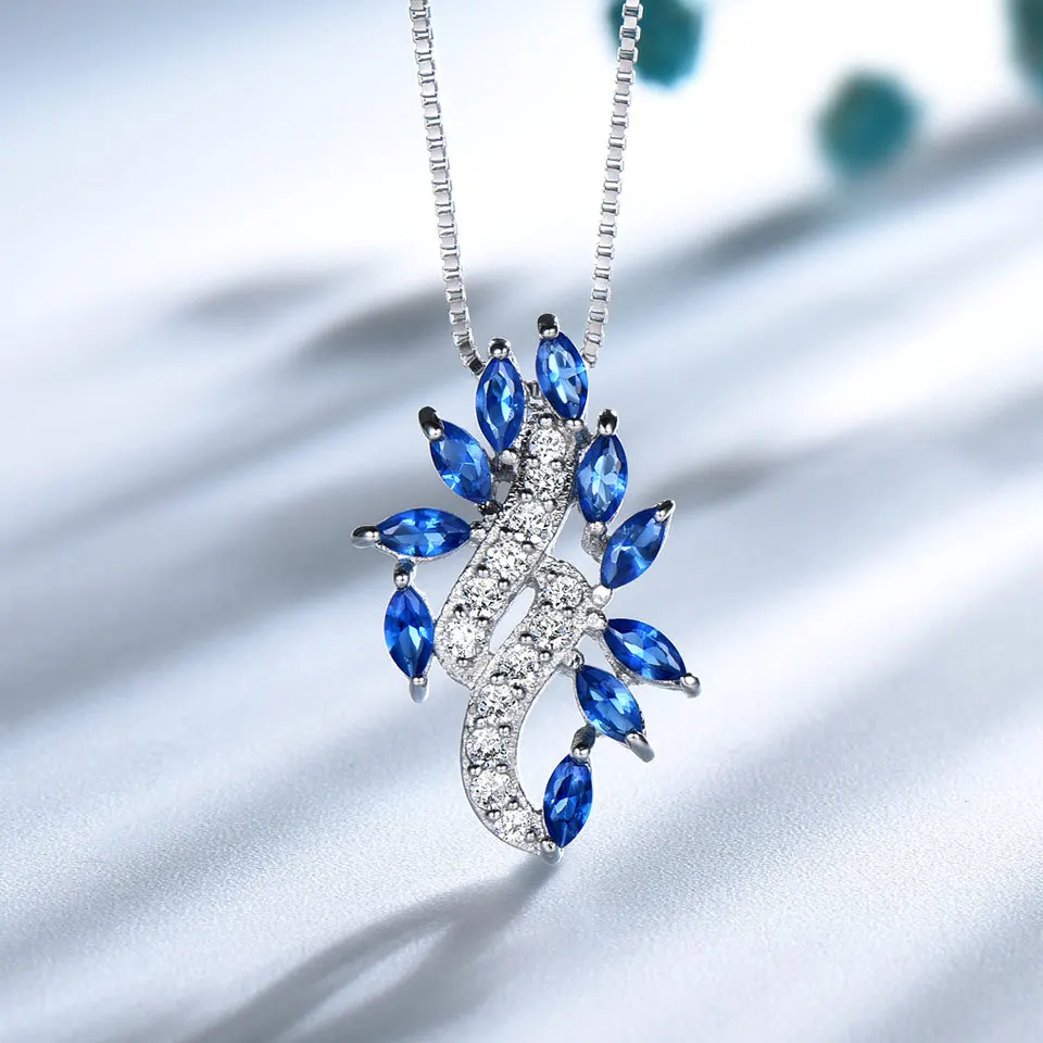 S925 silver female sapphire leaf wild diamond pendant earrings ring three-piece jewelry necklace sets for women