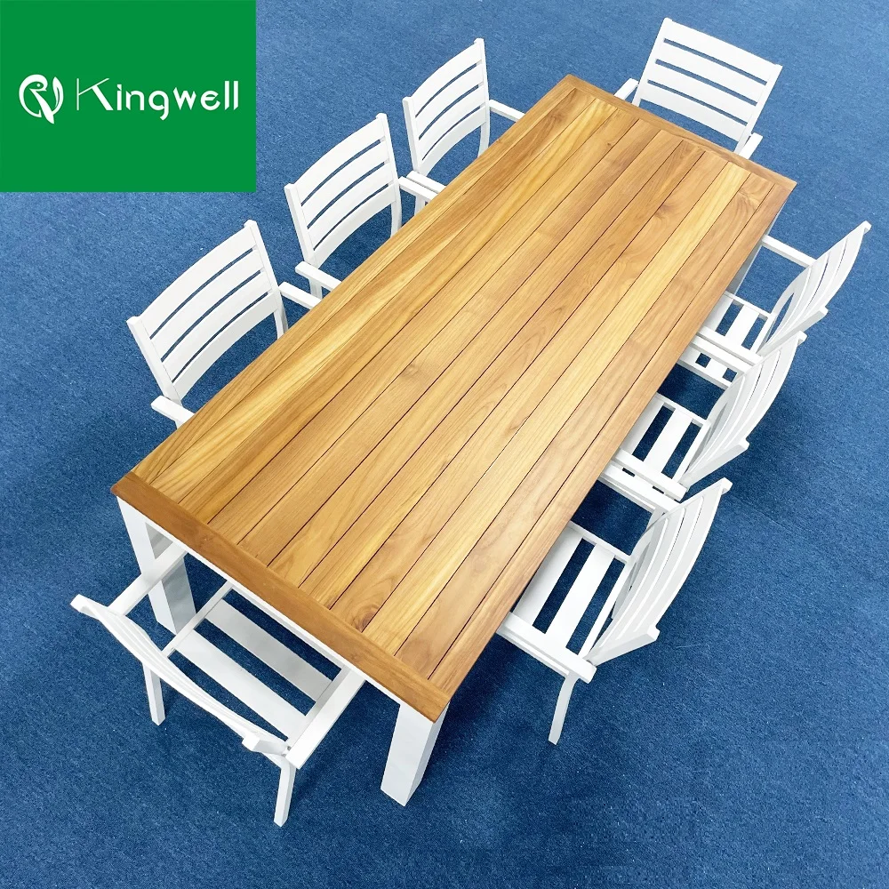 Luxus esszimmer garten terrassen tisch set outdoor restaurant aluminium teakholz tisch mit 6 stuhl dining outdoor tables