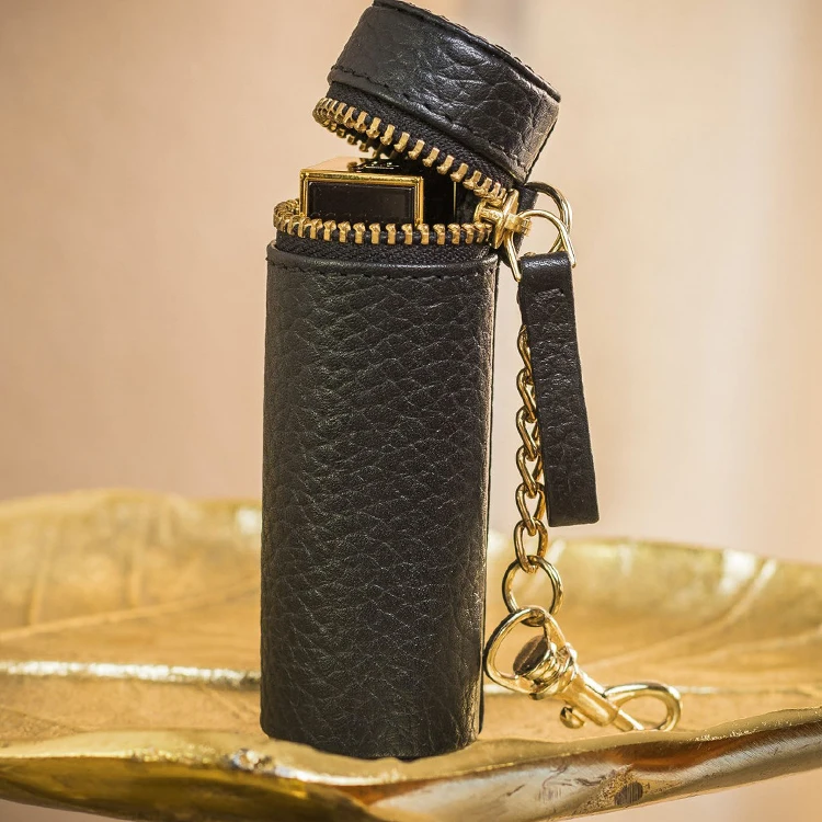 Waterproof Cute Mini Pu Lippie Box Leather Lipstick Pouch Sleeve For Elegant Ladies Lip Gloss Case Holder With Zipper Key Chain