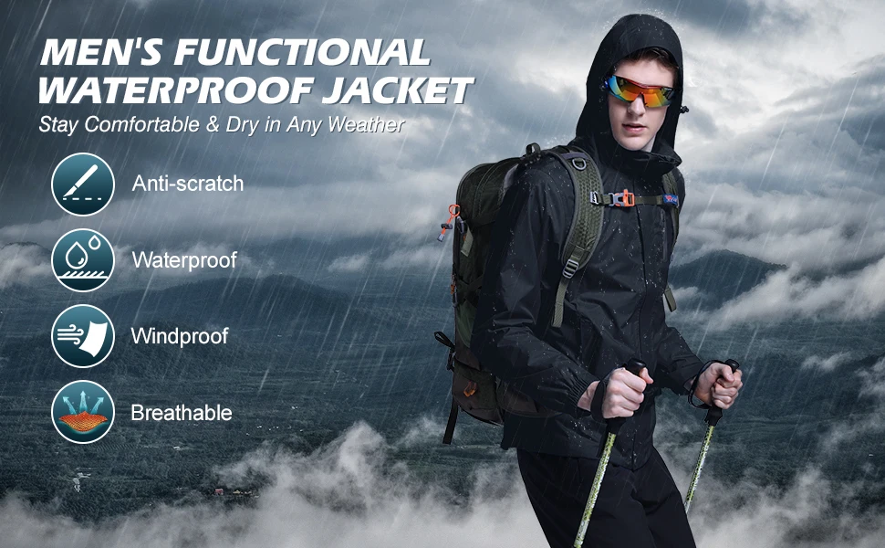2022 Wholesale Popular Climbing Camping Running Jacket Wear Button Hooded Outdoor Jacket Waterproof Outdoor Jacket for Men
