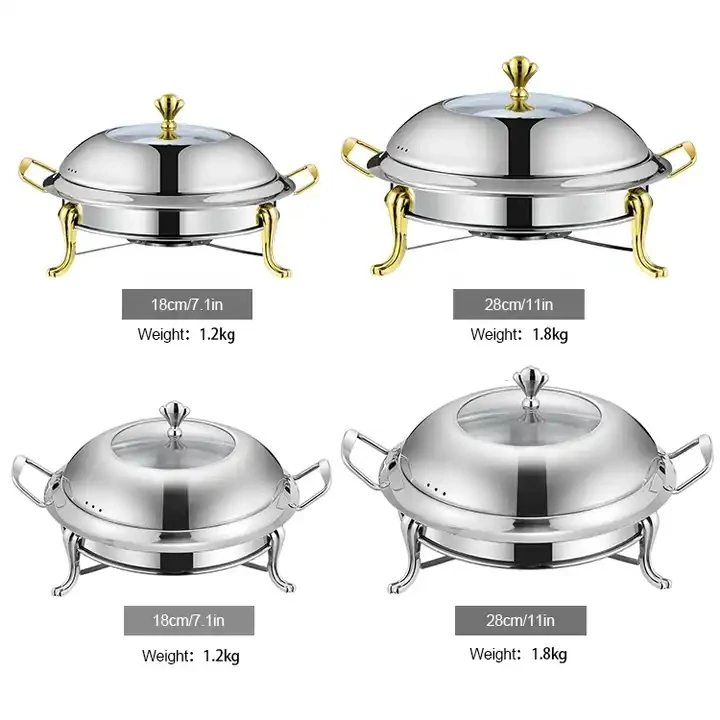 High Quality Goden And Silver Stainless Steel Household Commercial Small Chafing Dish Alcohol Stove Small Cooking Hot Pots